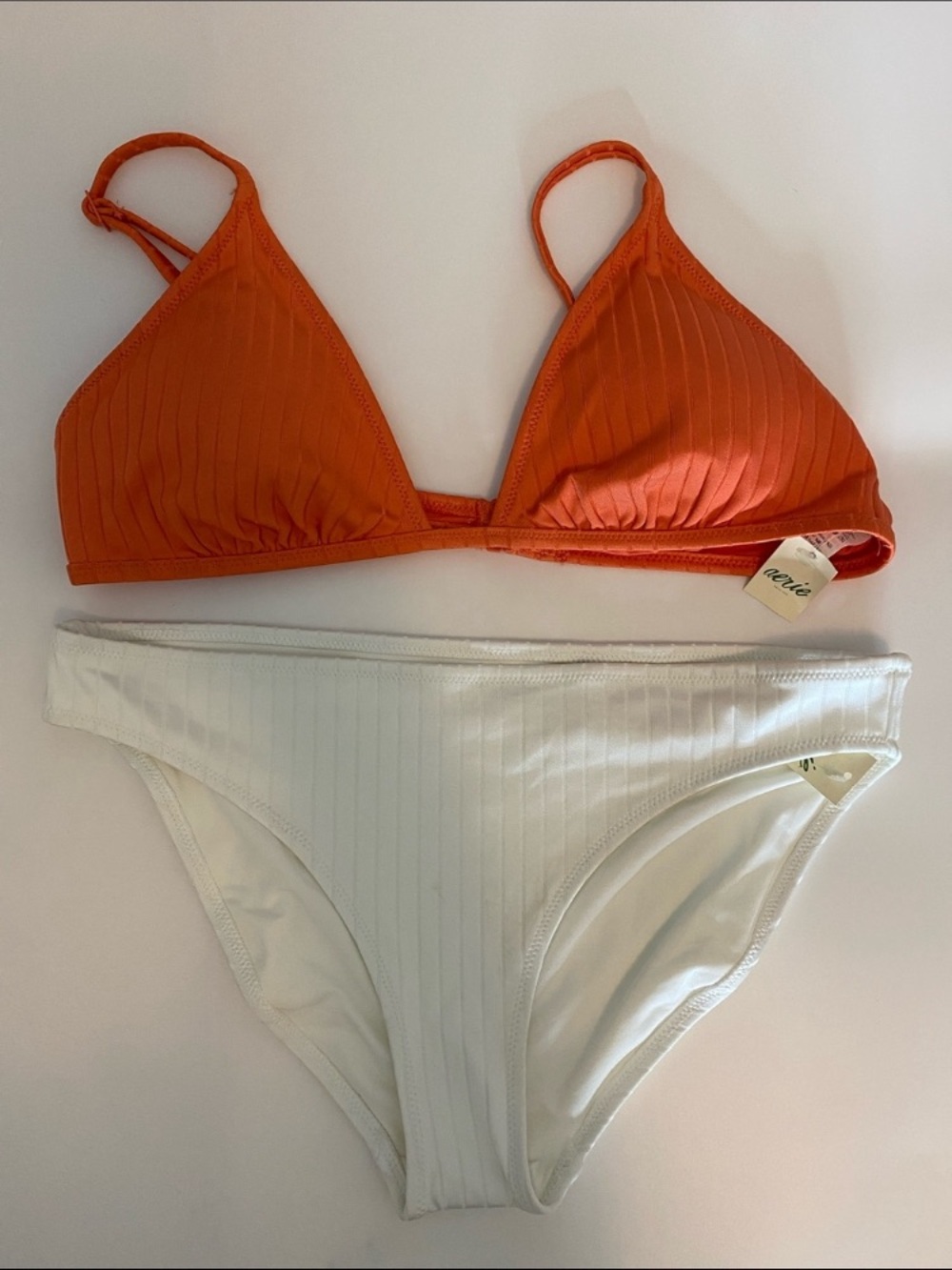 aerie Orange Ribbed Triangle Bikini Top with White Ribbed Bottom -medium
B5